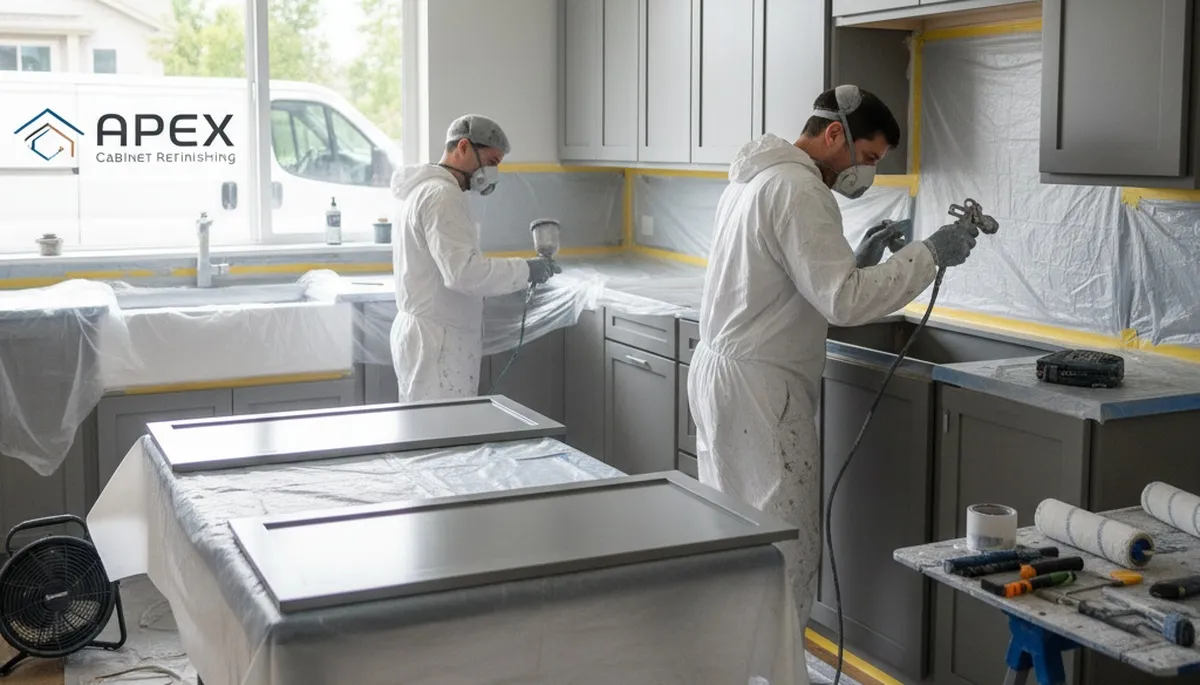 Cabinet painting in Redmond, WA by Redmond Paint Pros for durable kitchen and bath finishes