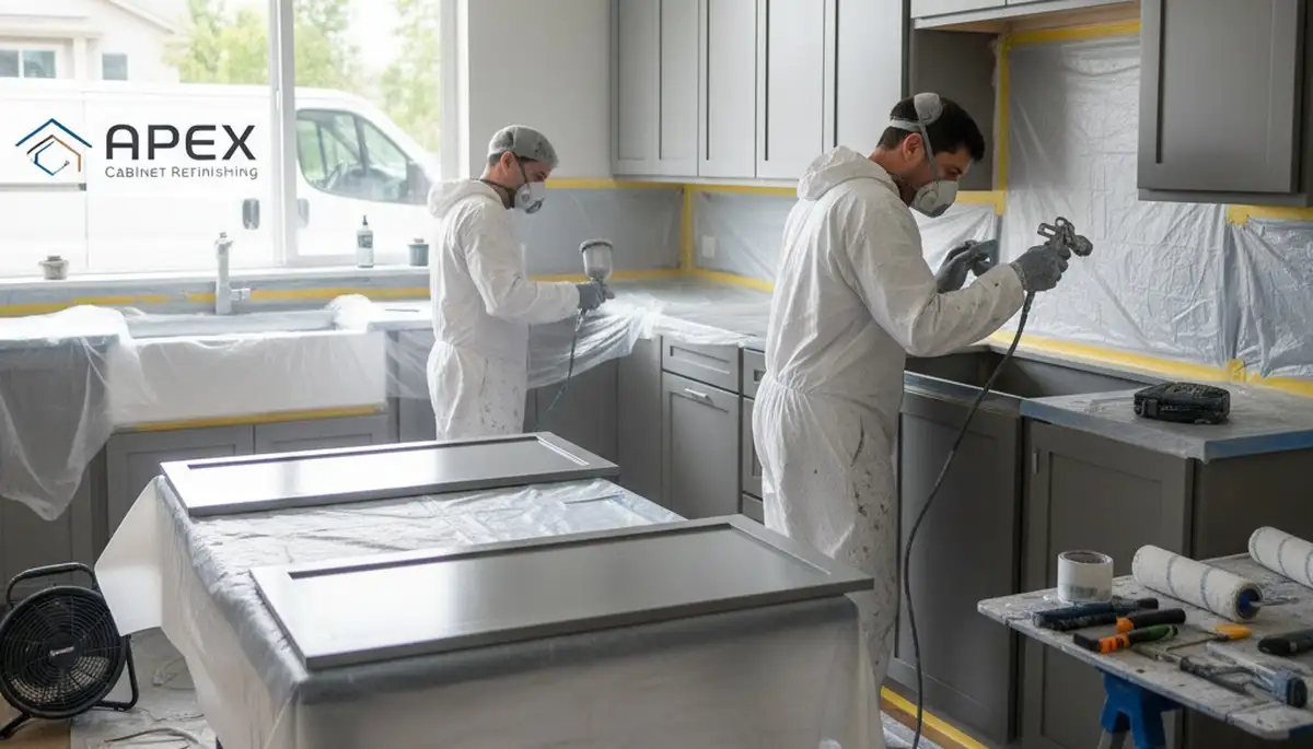 Cabinet painting in Redmond, WA by Redmond Paint Pros for durable kitchen and bath finishes