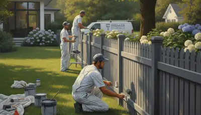 Fence painting service in Redmond, WA applying durable weather-resistant finish to protect wood fences