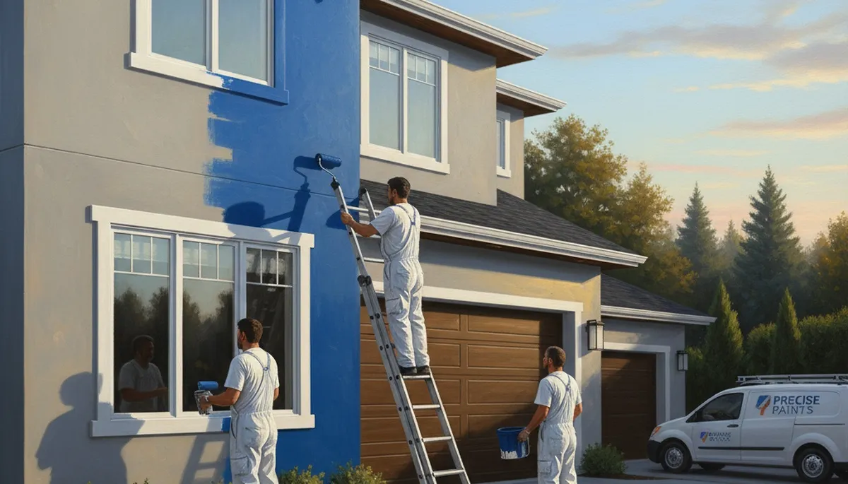 Redmond, WA house painters applying durable exterior paint on a Pacific Northwest home