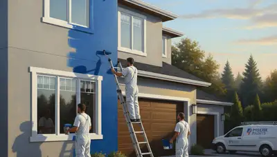 Redmond, WA house painters applying durable exterior paint on a Pacific Northwest home