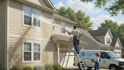 Vinyl siding pressure cleaning on a Redmond, WA home to remove moss, algae, and dirt