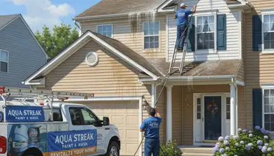 Redmond, WA painters pressure cleaning vinyl siding to remove moss, algae, and dirt
