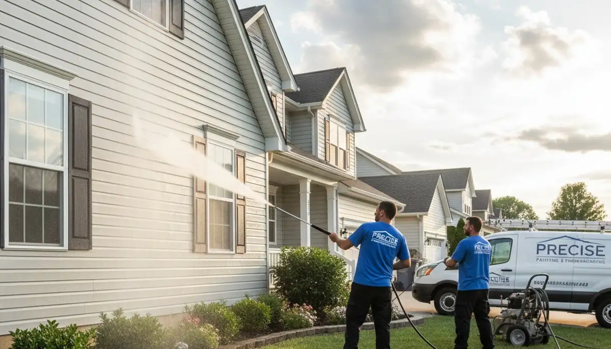 Vinyl siding pressure cleaning in Redmond, WA for clean, bright home exterior shingles and siding