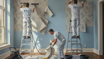 Wallpaper removal service in Redmond, WA by Redmond Paint Pros preparing walls for painting
